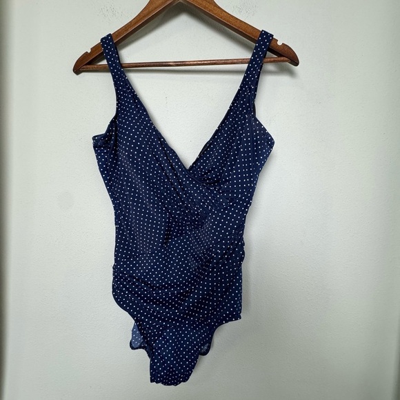 NWOT Miraclesuit Oceanus‎ One Piece Pin Point Shaping Swimsuit Midnight Navy 14 - Picture 4 of 13